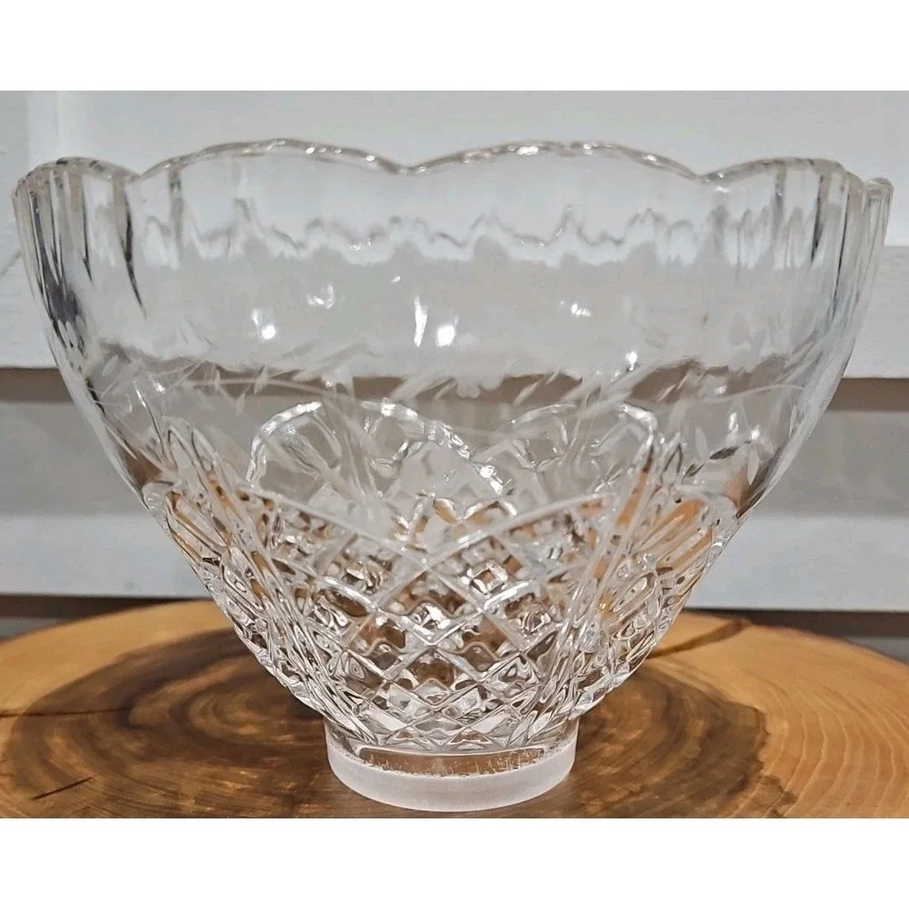 Vintage Cut-Crystal Floral Heavy‎ Hurricane Lamp Shade (1.5